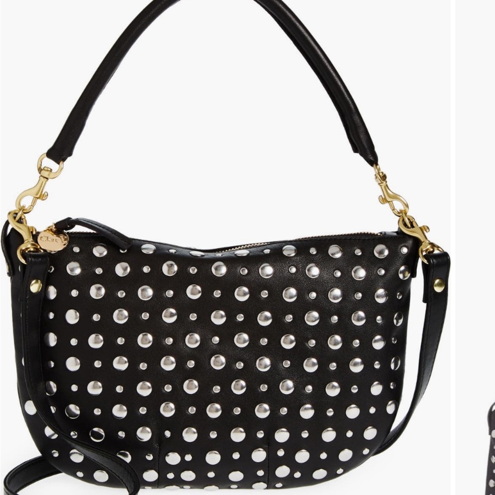 Clare V. Petit Moyen Silver Stud Embellished Leather Shoulder Bag